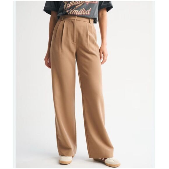 Abercrombie & Fitch Pants Trousers Womens 31 Brown Curve Love Tailored Wide Leg - Picture 1 of 16